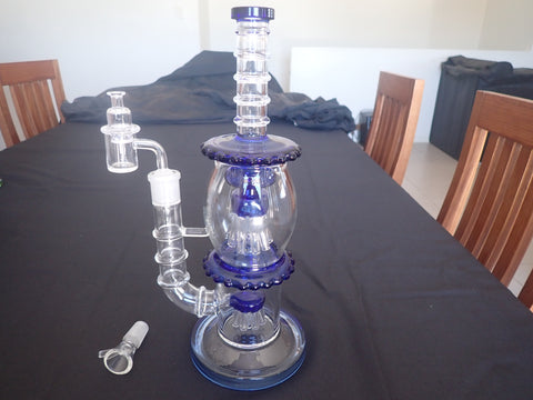 35 cm Double Perc Double Chamber Fancy Blue Bubbler Water Pipe